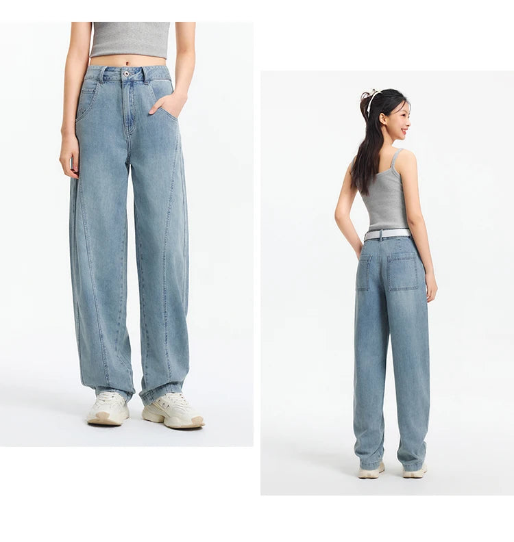 Women Curved Hem Loose Tapered Pants