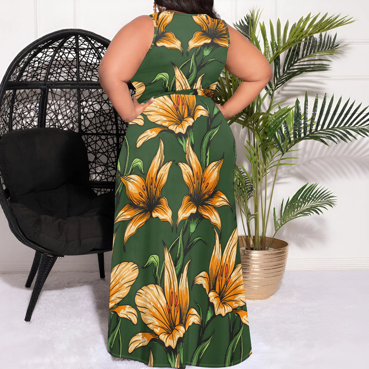 Women 3D Print Halterneck Maxi Dress