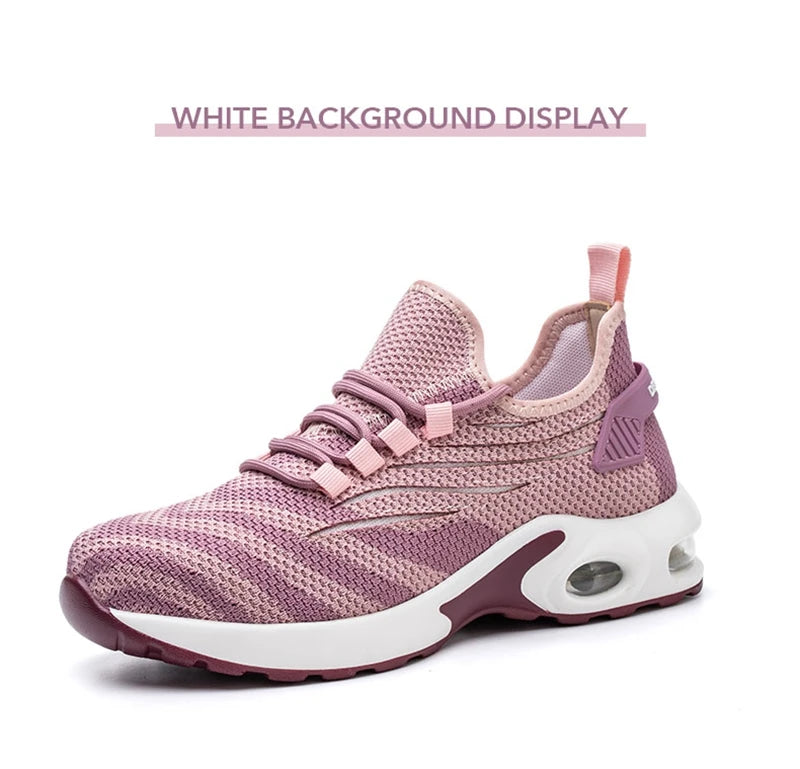 Women Safety Shoes Pink Steel Toe Sneakers