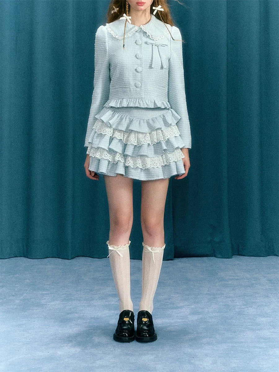 Women Tartan Lace Mini Skirt