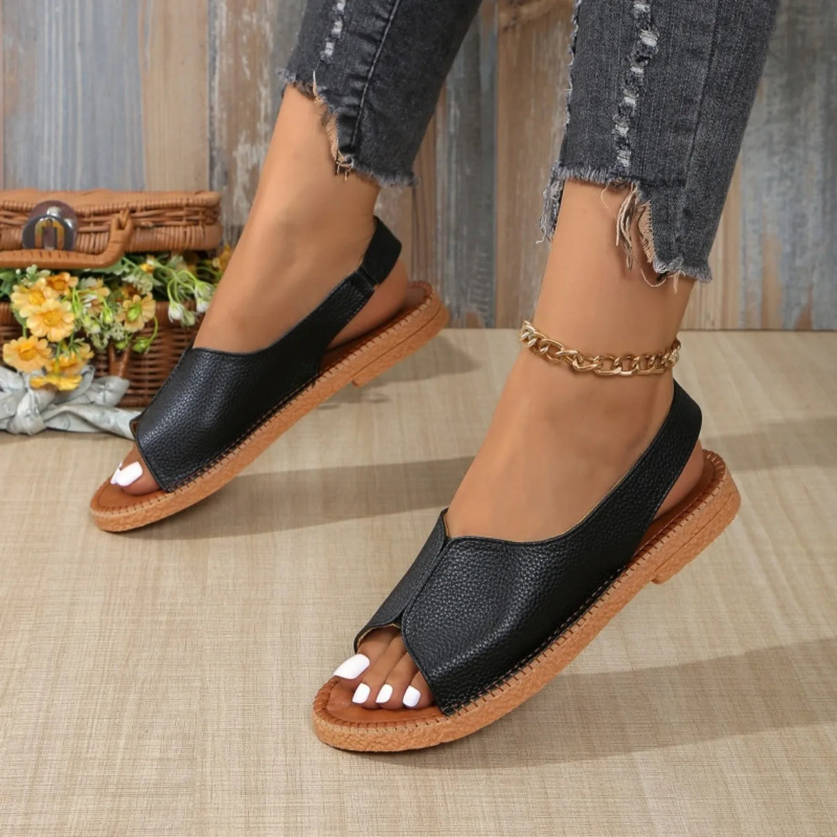 Women Open Toe Flat Sandals Summer Casual