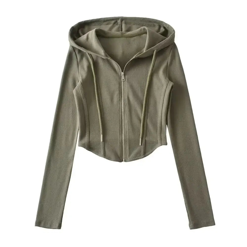 Women Cropped Zip Hoodie Y2K Corset Hem Sweatshirt