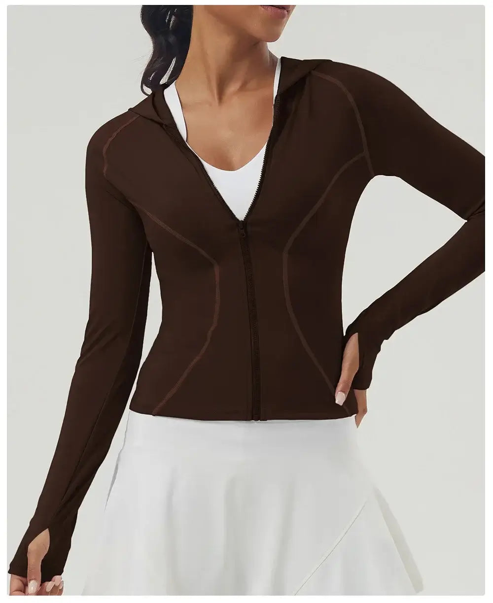 Women Slim Fit Hooded Fitness Jacket