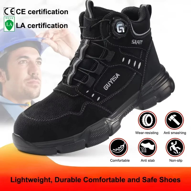 Men Rotating Button Steel Toe Safety Work Shoes