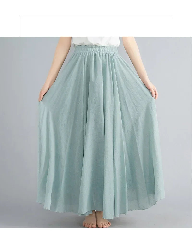 Women Cotton Linen Maxi Skirt