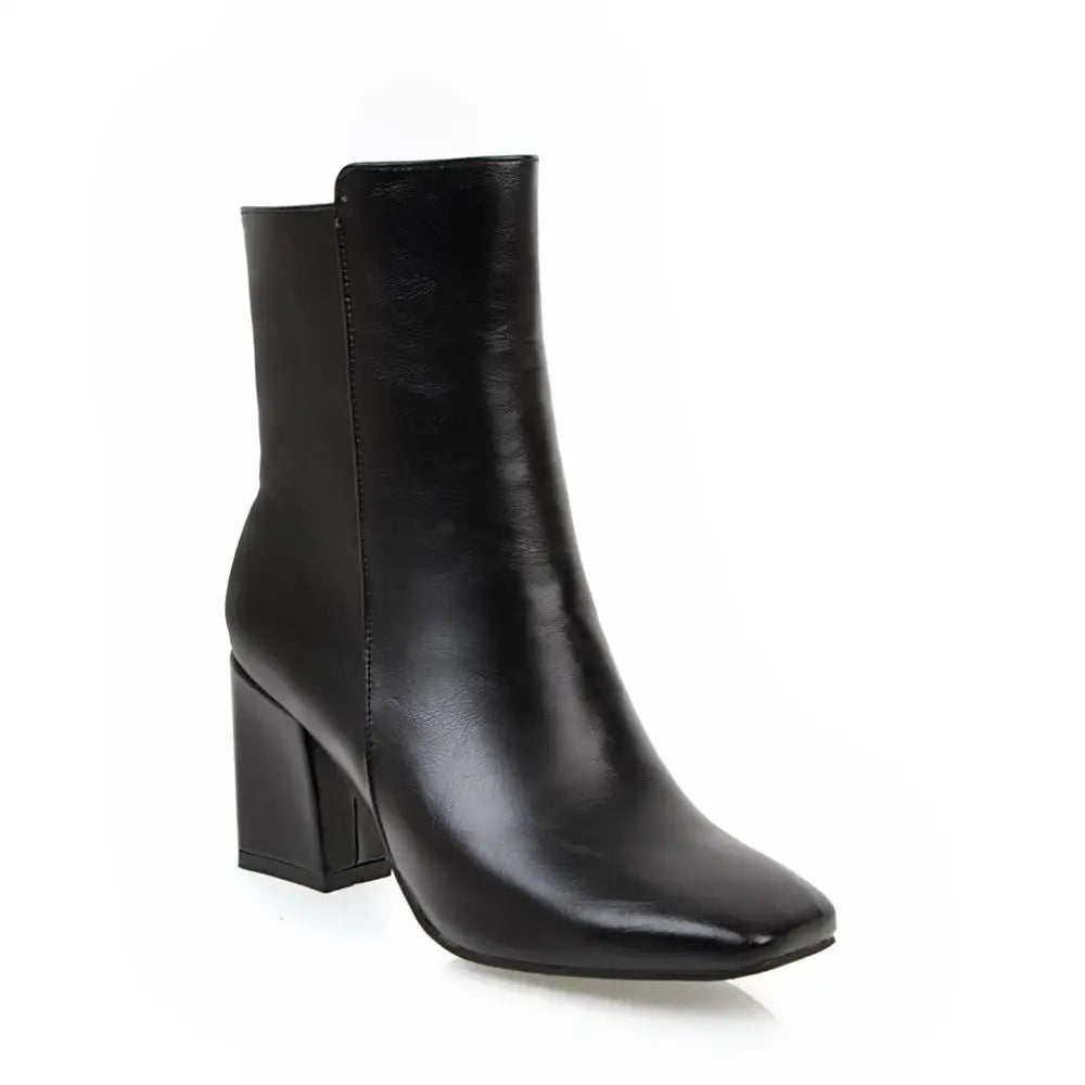 Women Side Zipper Mid-Heel Ankle Boots – Winter Casual Shoes