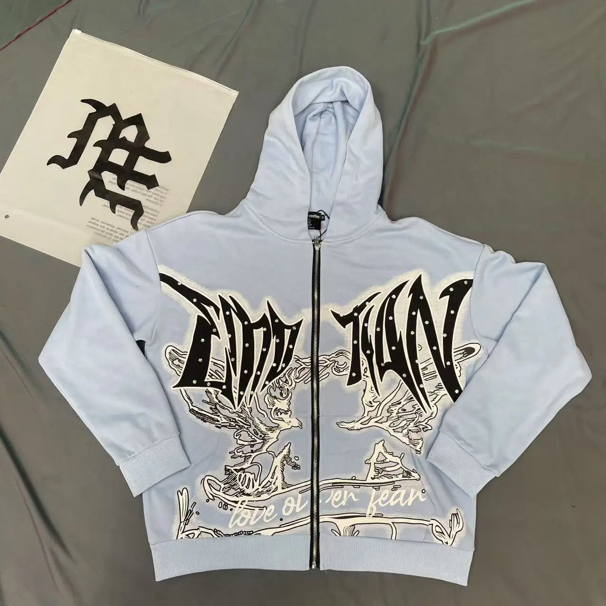 Men Rhinestone Zipper Hoodie