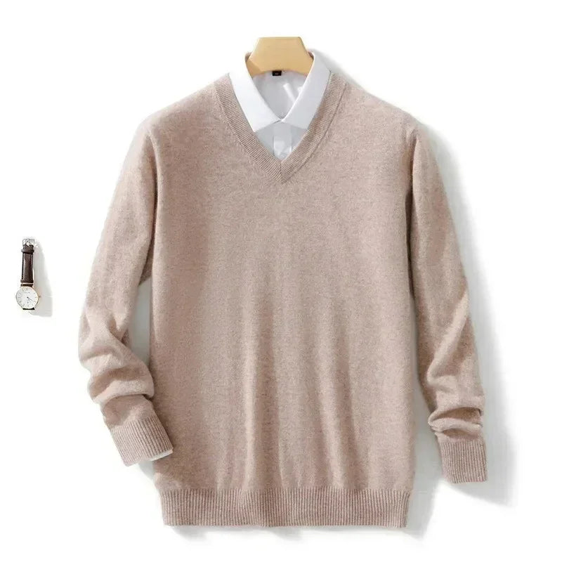 Men's Plus Size Wool V-Neck Sweater