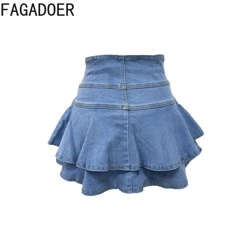 PatchSkirt™ – Ruched Pleated Denim Skirt (Streetwear, Button Detail)