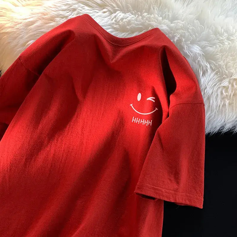 Women Smiley Face Oversized T-Shirt Casual Loose Top