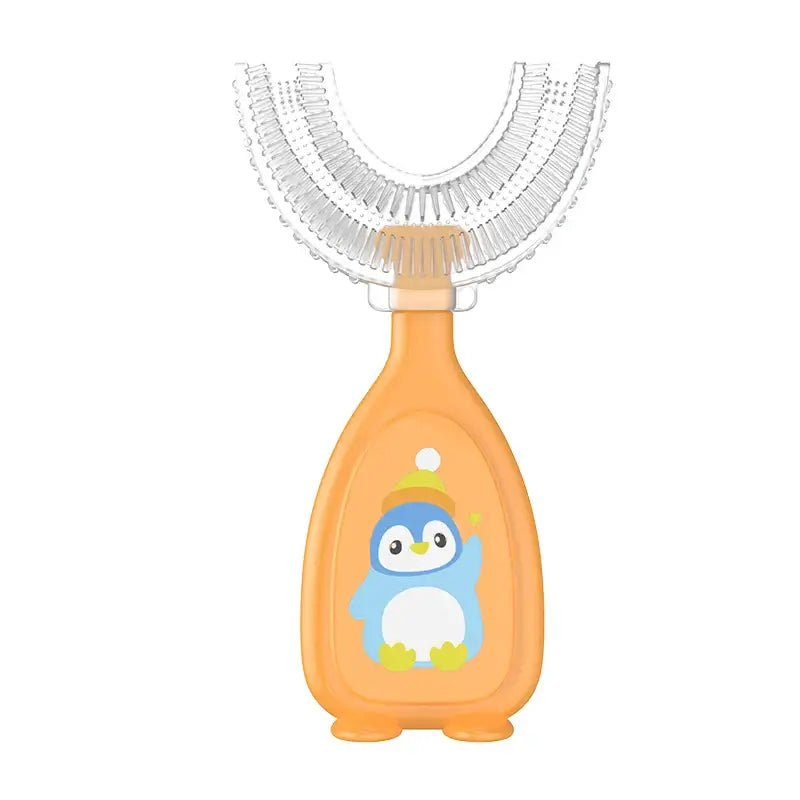 Cute penguin-shaped training toothbrush for babies, designed for easy and effective teeth cleaning.
