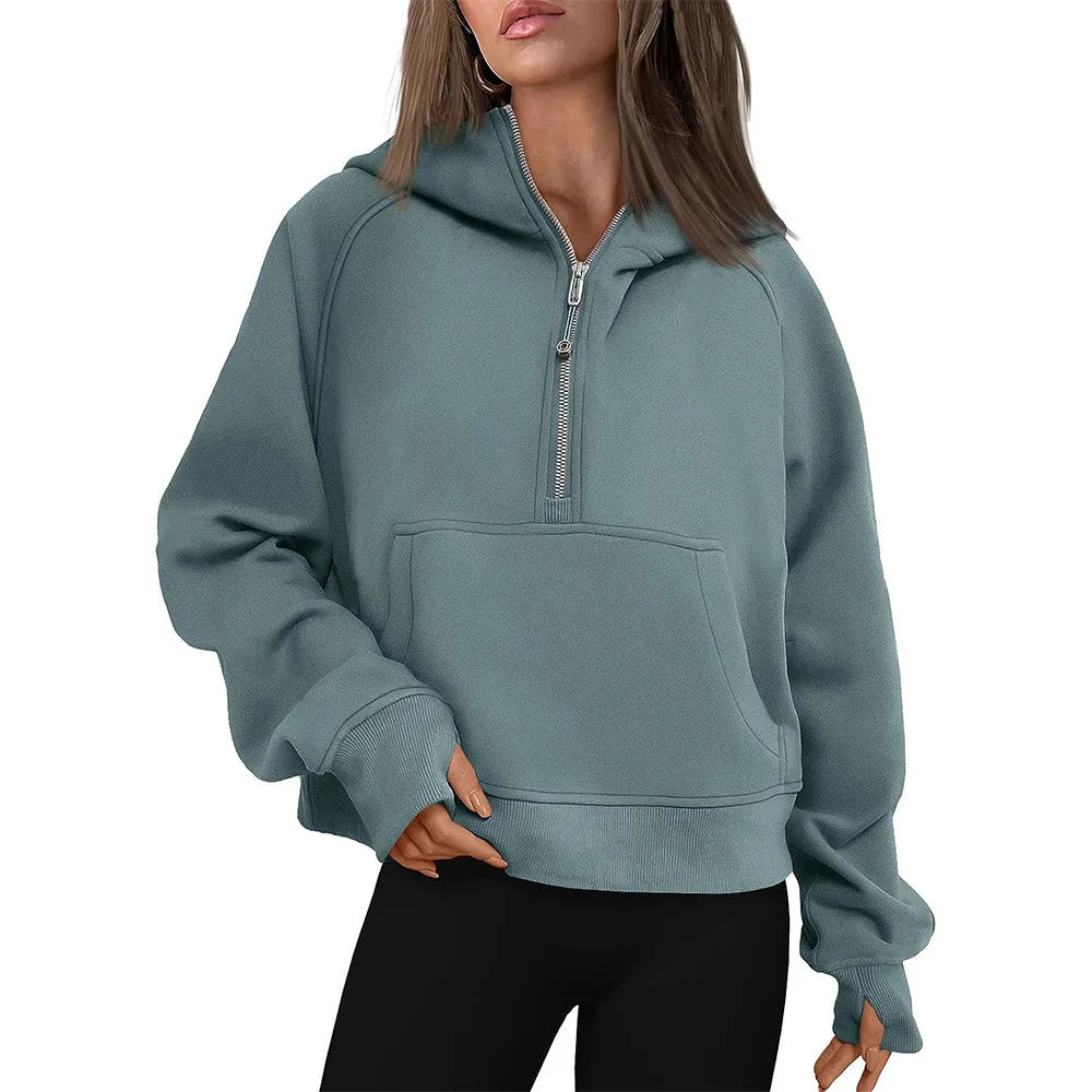 Half Zip Cropped Hoodie
