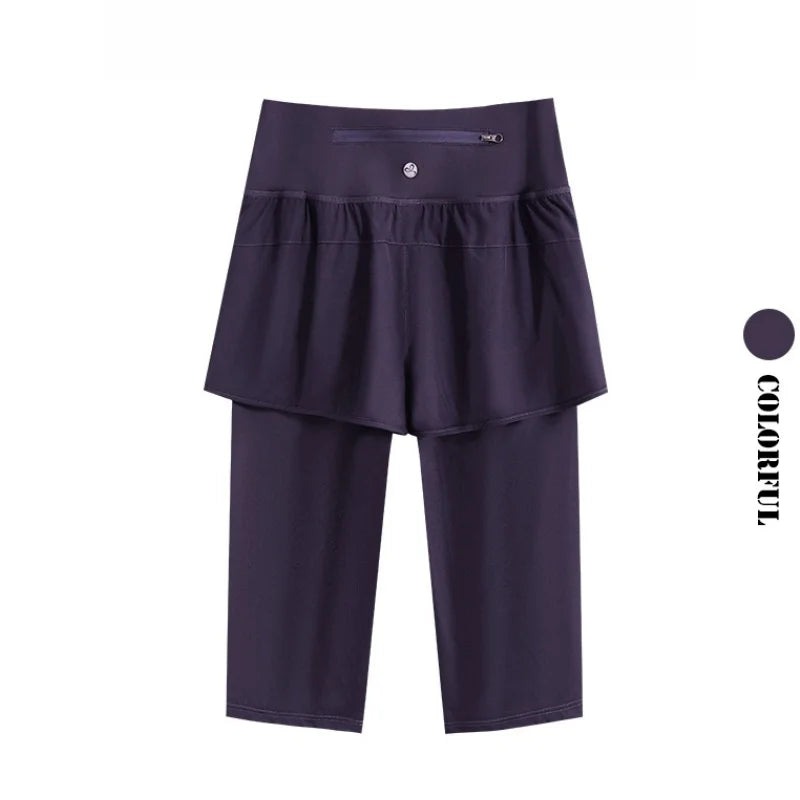 DRUR Knee-Length 2-in-1 Women's Yoga Shorts – High Waist Summer Gym Pants