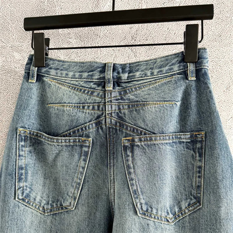 Women Retro Washed Straight Leg Jeans