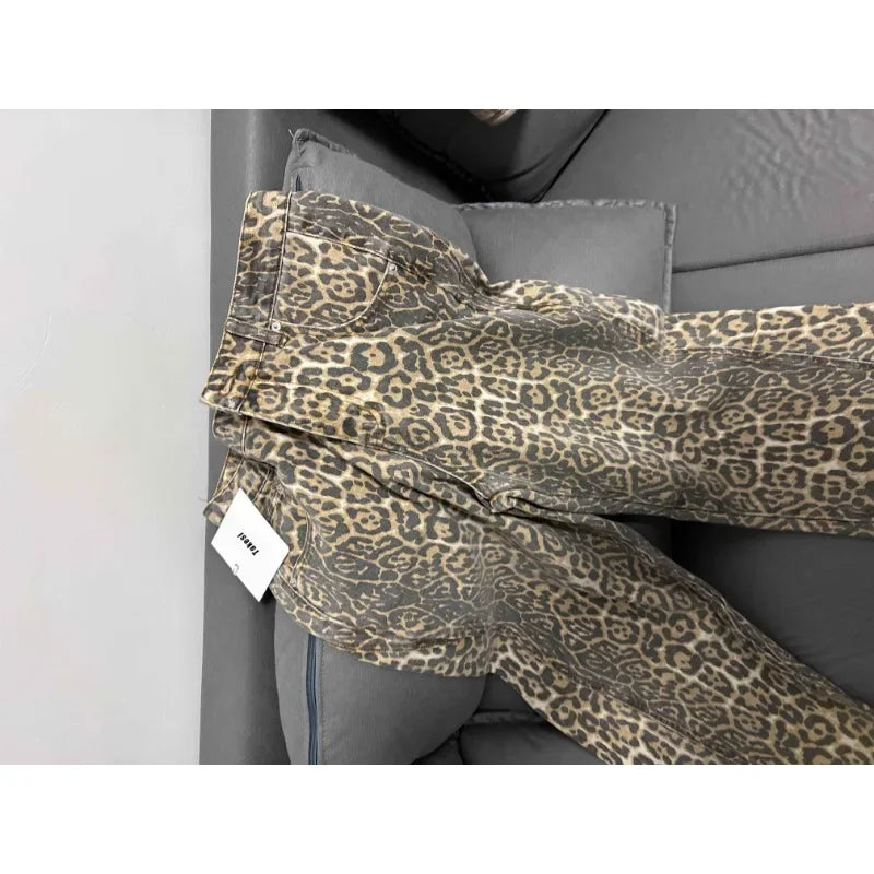 WildFur™ – Leopard Print High Waist Denim Trousers (Statement, Fierce & Urban)