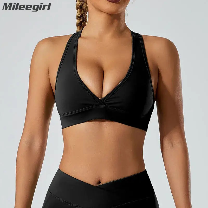 Women Deep V Hollow Back Sports Bra