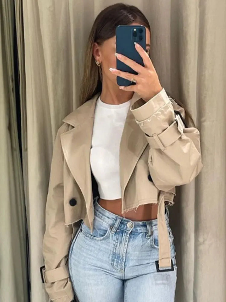 Vintage Cropped Belted Double Breasted Jacket
