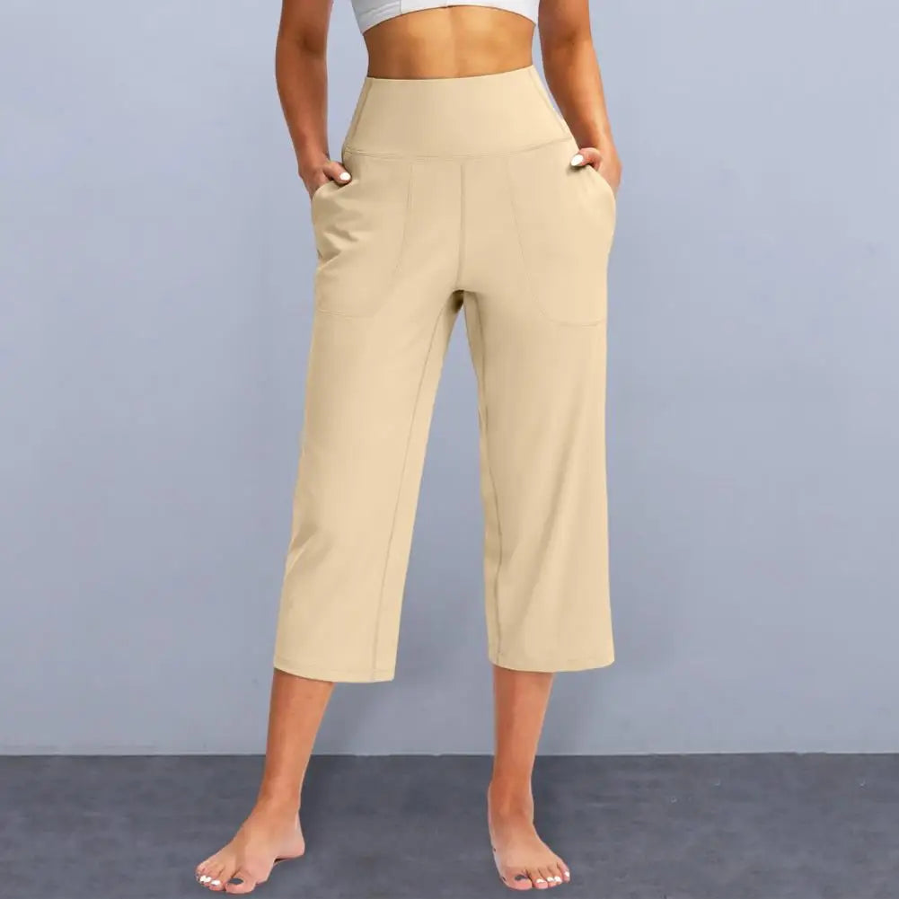 Women High Waist Capri Pants with Pockets