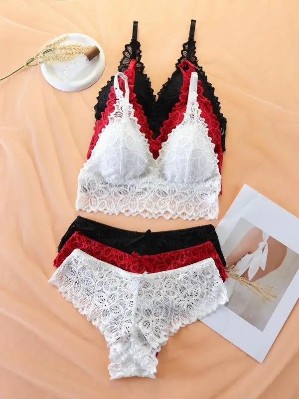 Women Contrast Lace Bra Set
