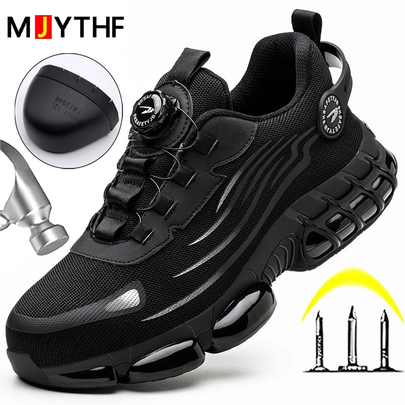Men Rotating Button Steel Toe Safety Shoes
