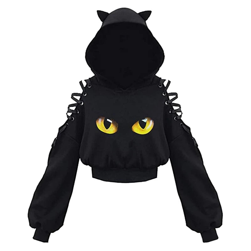 Gothic Cat Ear Crop Hoodie