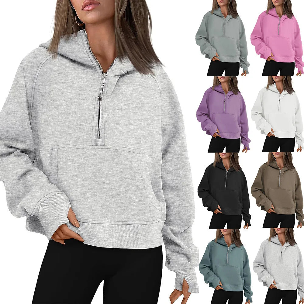 Half Zip Cropped Hoodie