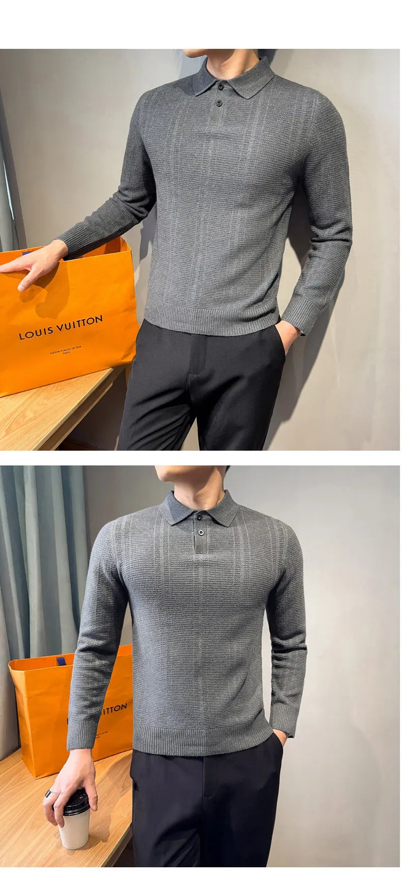 Men's Turn Down Collar Knit Sweater