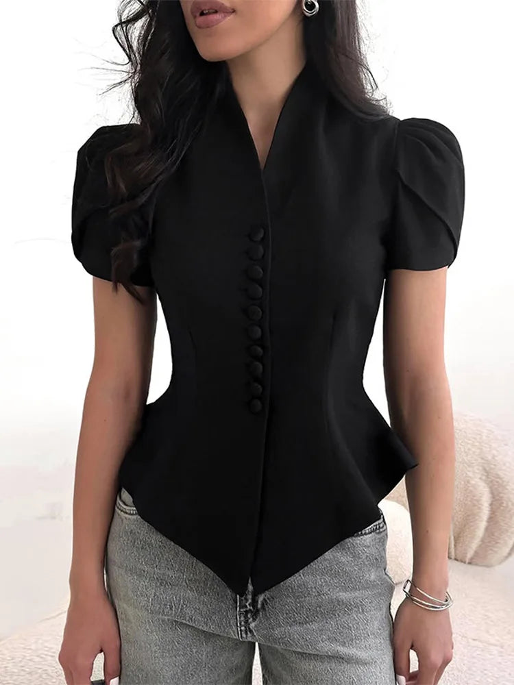 Elegant Slim Waist Single Breasted Blouse