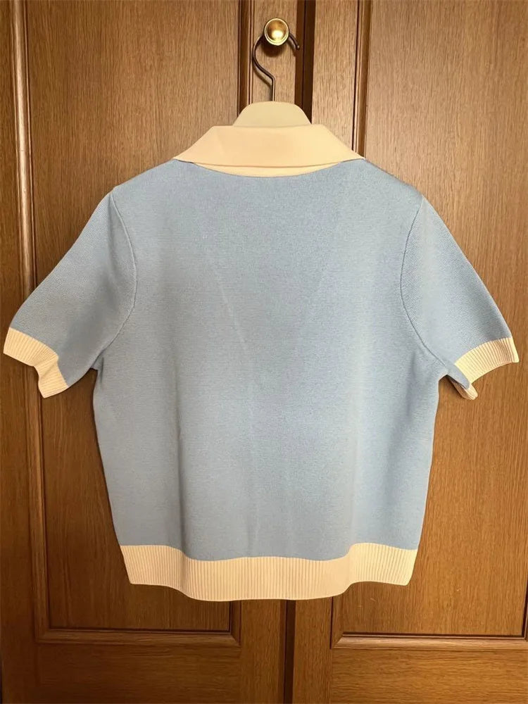 Tossy V-Neck Patchwork Knit Cardigan