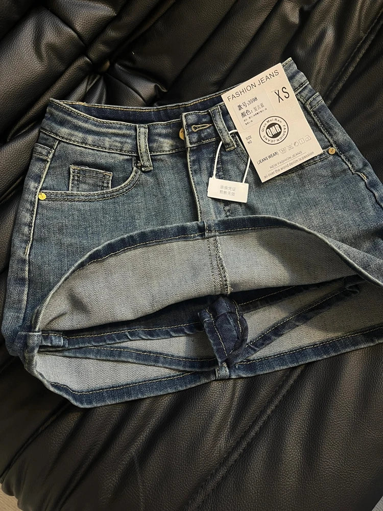 90sRider™ – A-Line Jean Skirt Shorts (Y2K Blue Vintage Style)