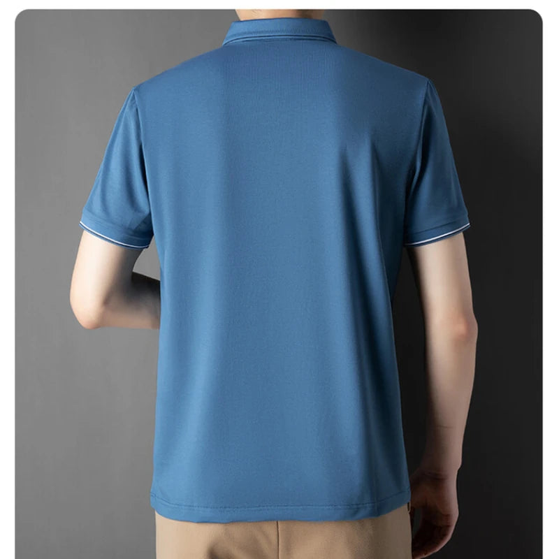 Men Luxury Silk Cotton Polo Shirt