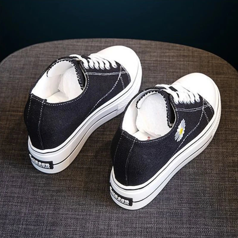 Women Canvas Shoes Black Platform Sneakers