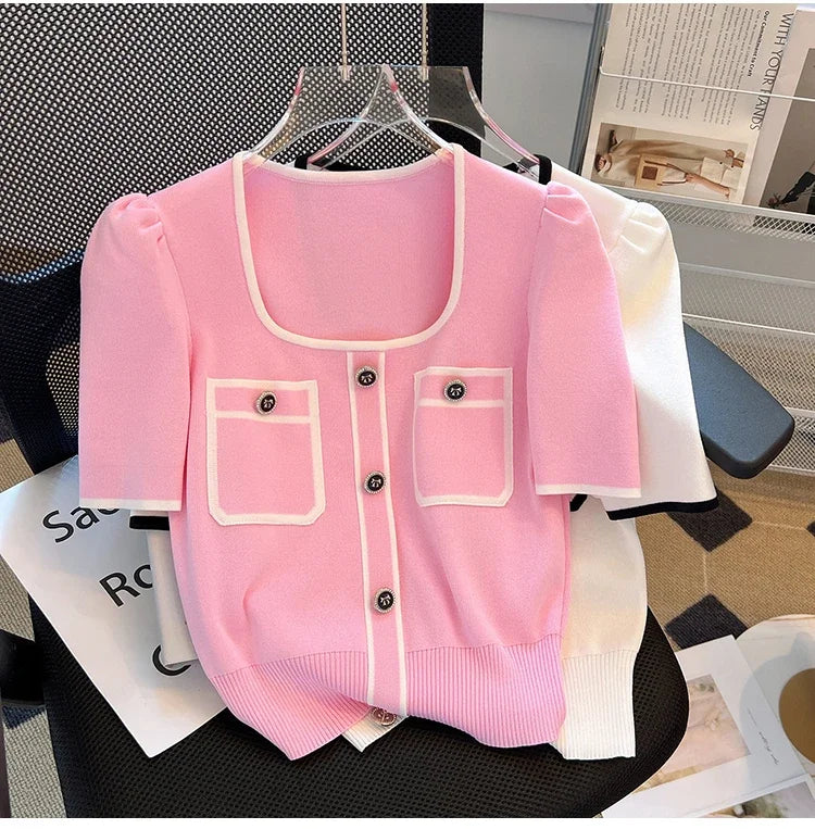 Women Square Neck Knit T-Shirt