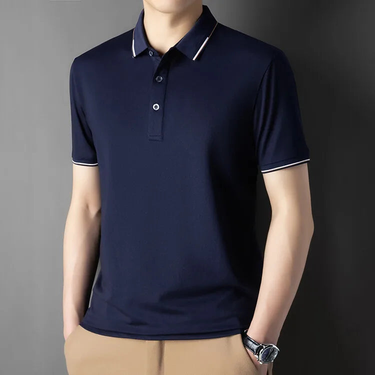 Men Luxury Silk Cotton Polo Shirt