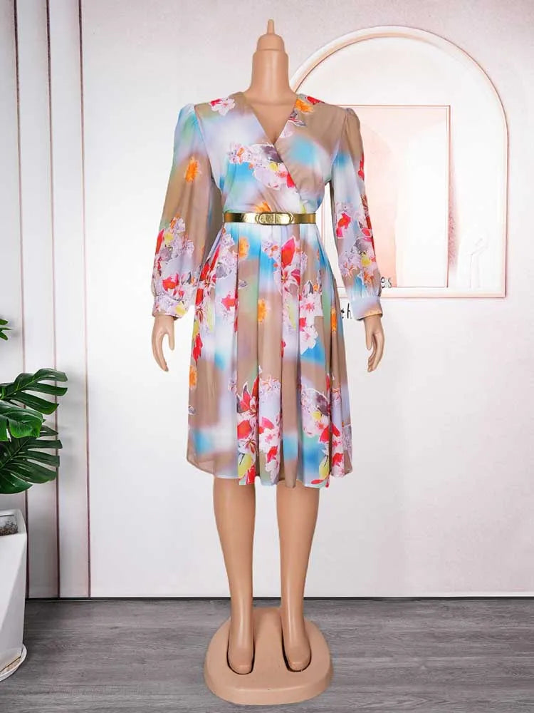 Women V-Neck Chiffon Print Dress