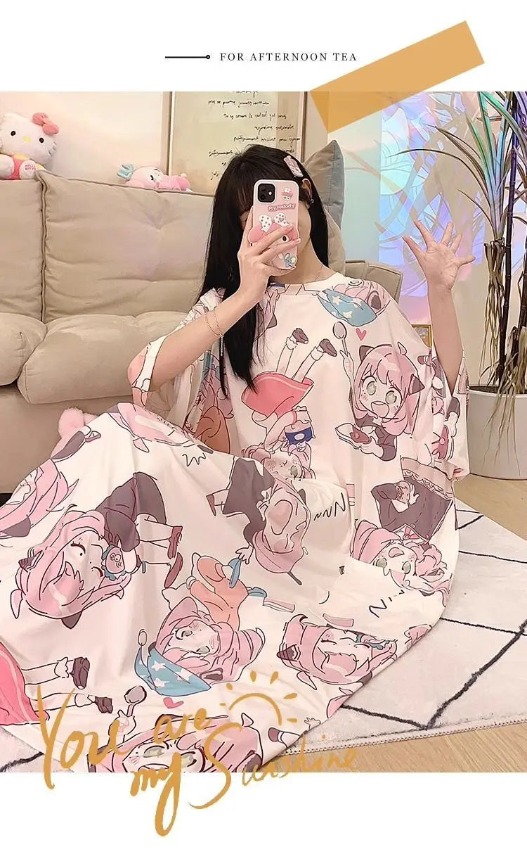 Women Cartoon Print Long Nightgown