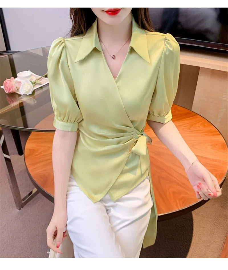 Chiffon V-Neck Short Sleeve Women's Jacket