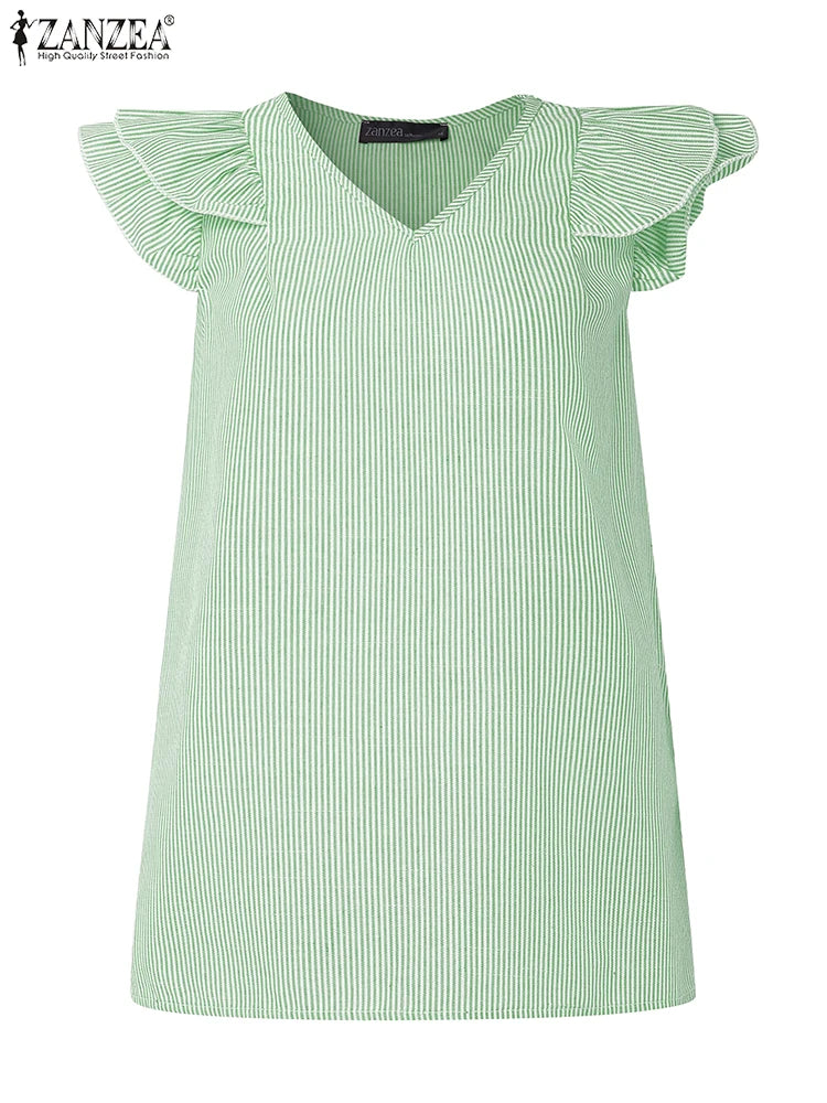 Women Striped Sleeveless V-Neck Top