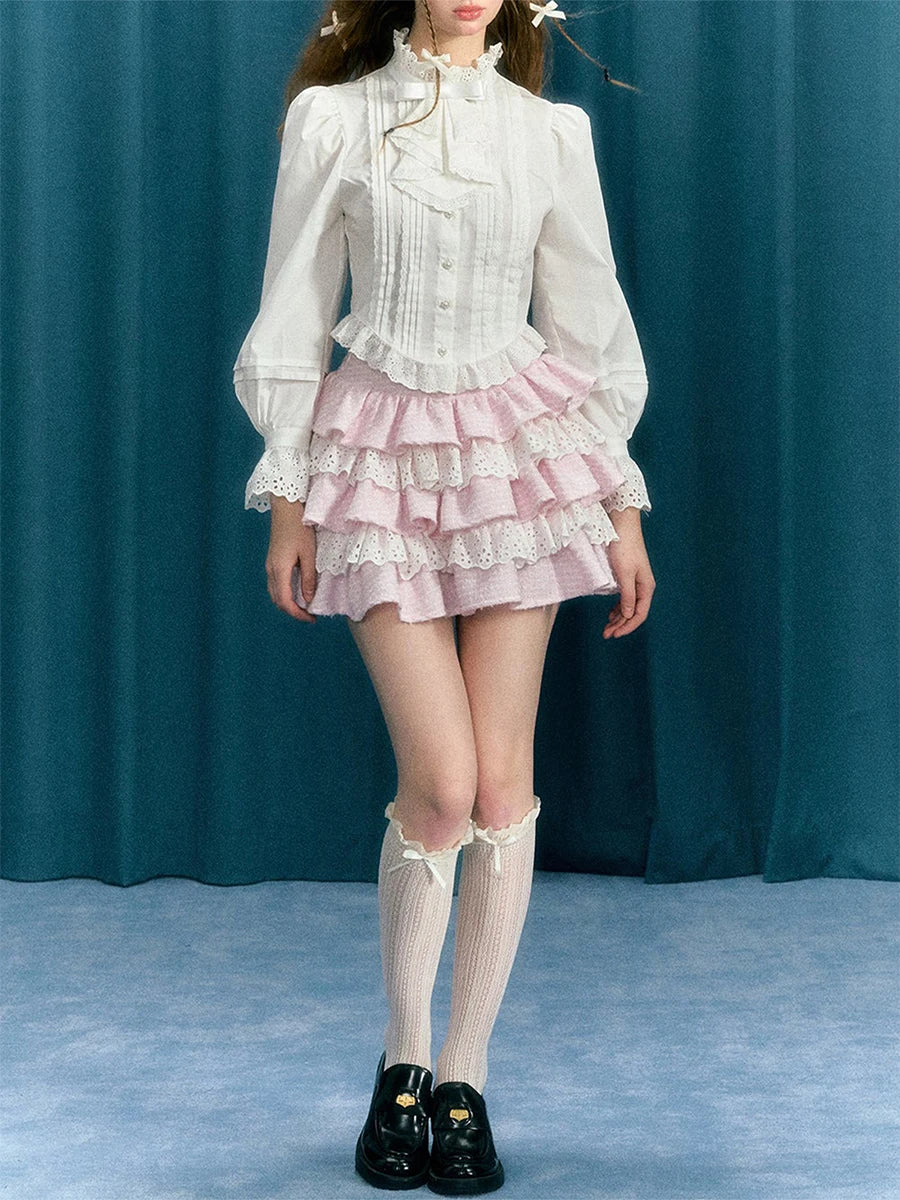 Women Tartan Lace Mini Skirt