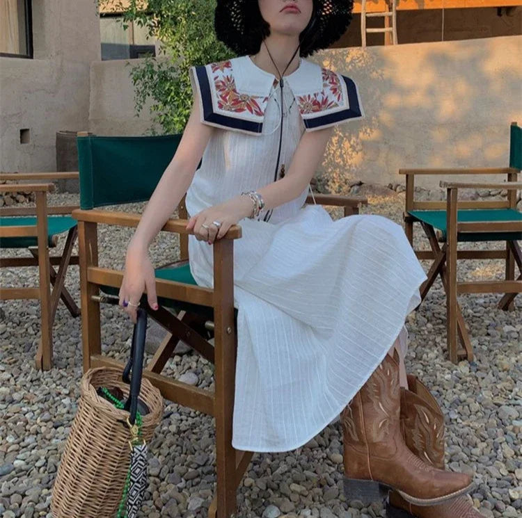 Women Mid Calf Boots Rose Embroidery Leather