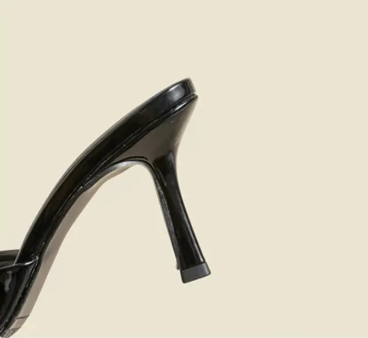 Slim Heel Pointed Toe Patent Slippers – 2025