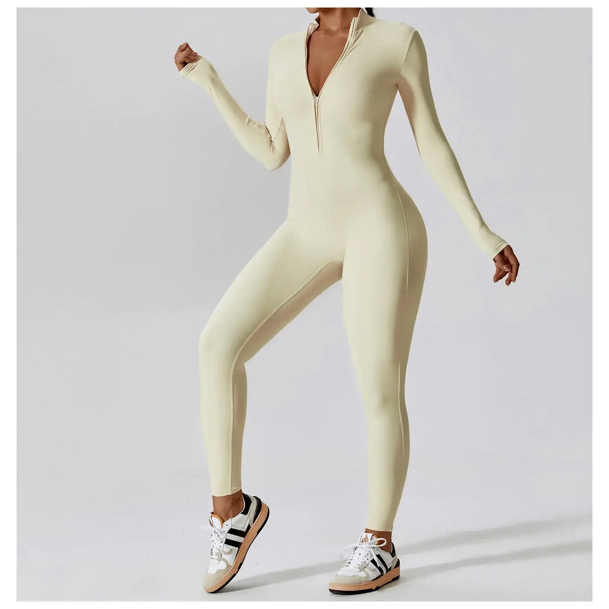 Women Fitness Zipper Long Sleeve Jumpsuit