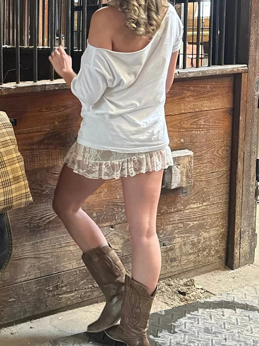 Women Lace Ruffle Mini Skirt