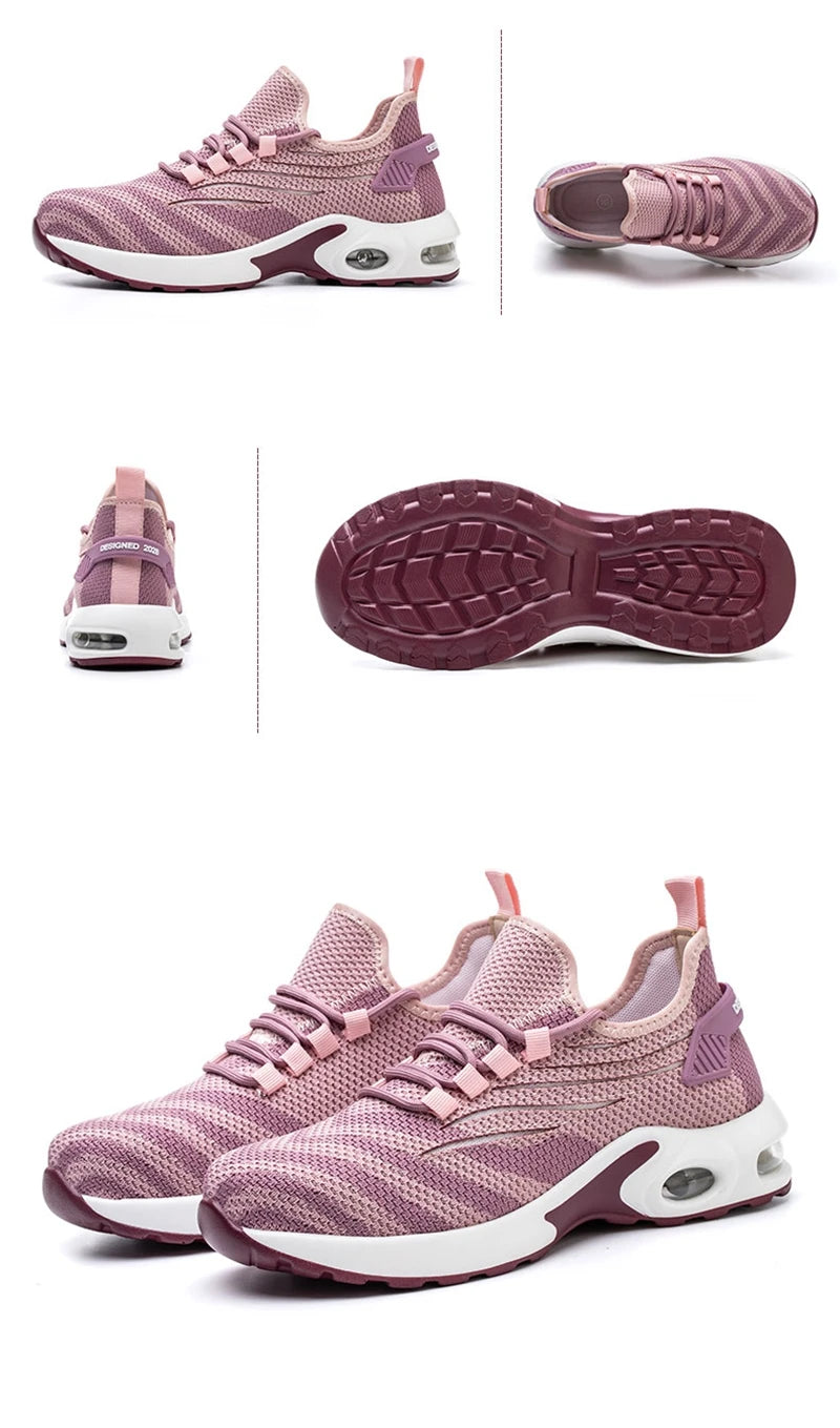 Women Safety Shoes Pink Steel Toe Sneakers