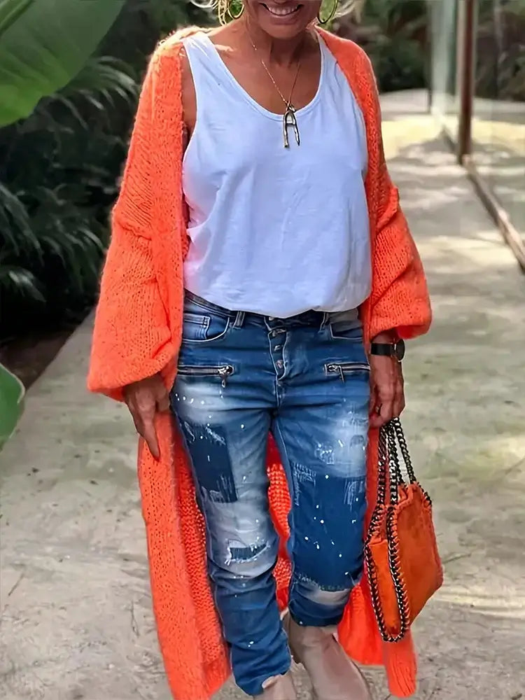 Women Plus Size Patchwork Knit Cardigan