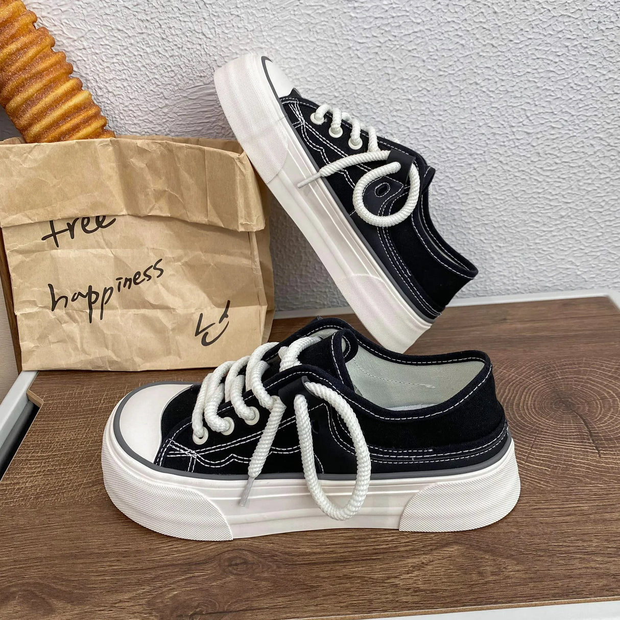 Women Canvas Sneakers Non Slip Lace Up Flats