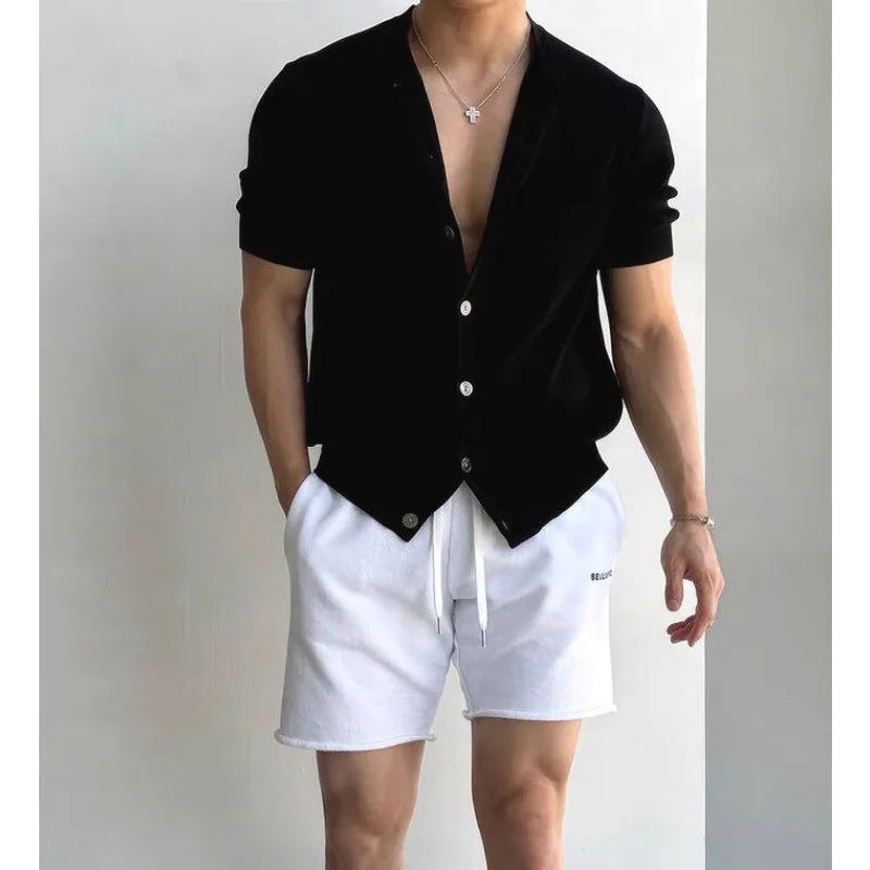 Men Short Sleeve Cardigan Knit