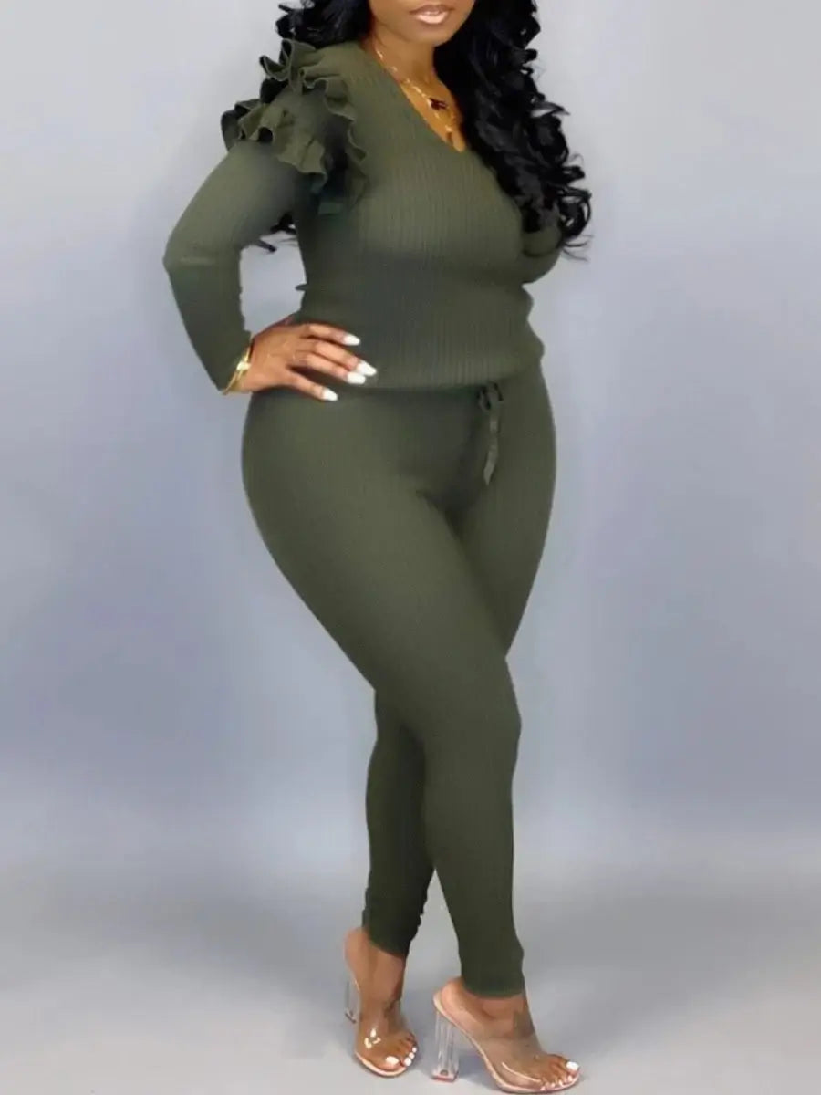 Women Plus Size Striped Pants Set