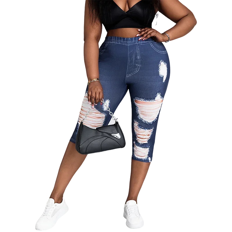 Women Plus Size Faux Denim Capri Pants