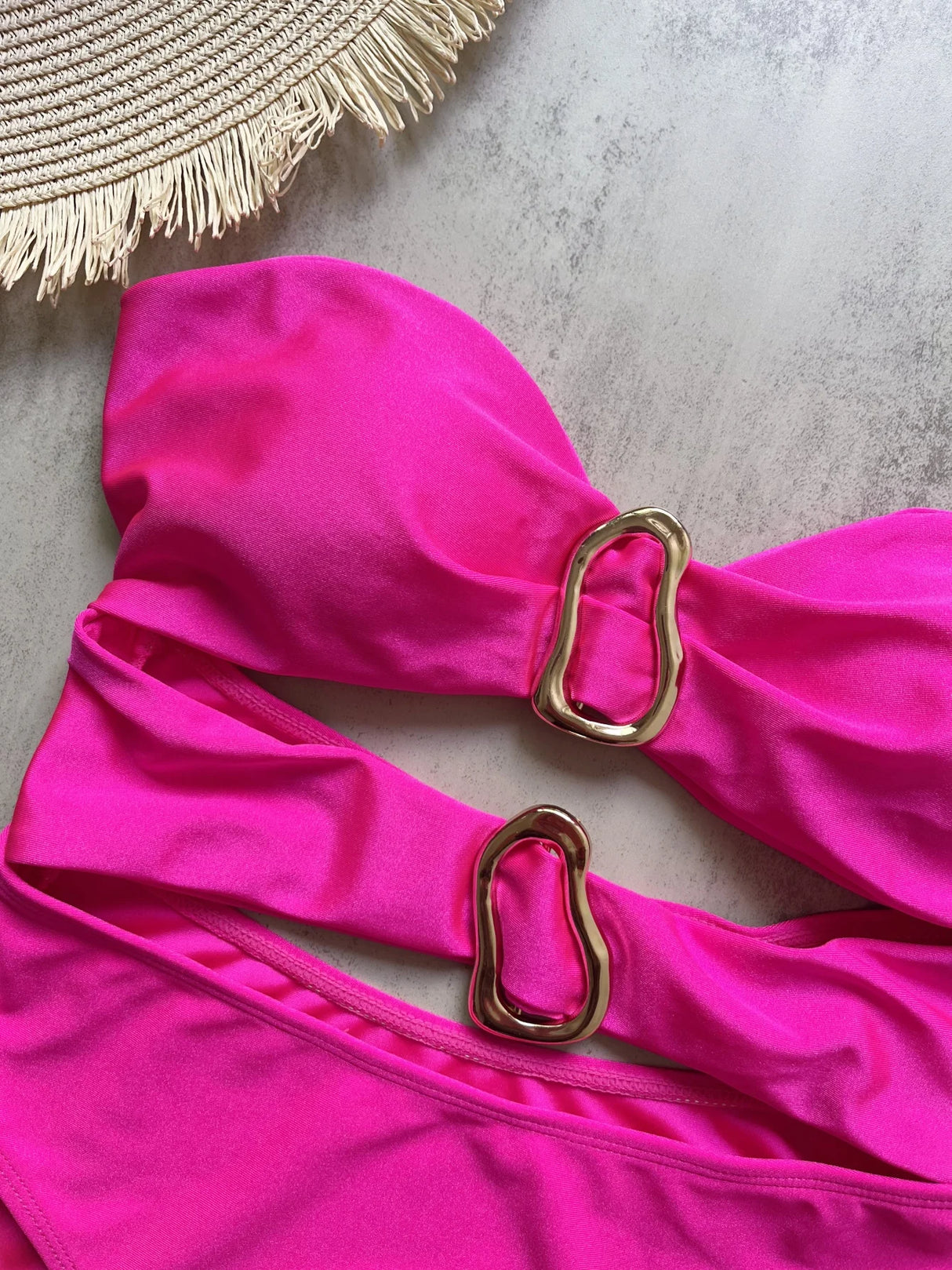 Women Metal Ring Bandeau Swimsuit